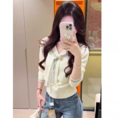 有现货 海军领长袖针织衫女秋季学院风短款上衣