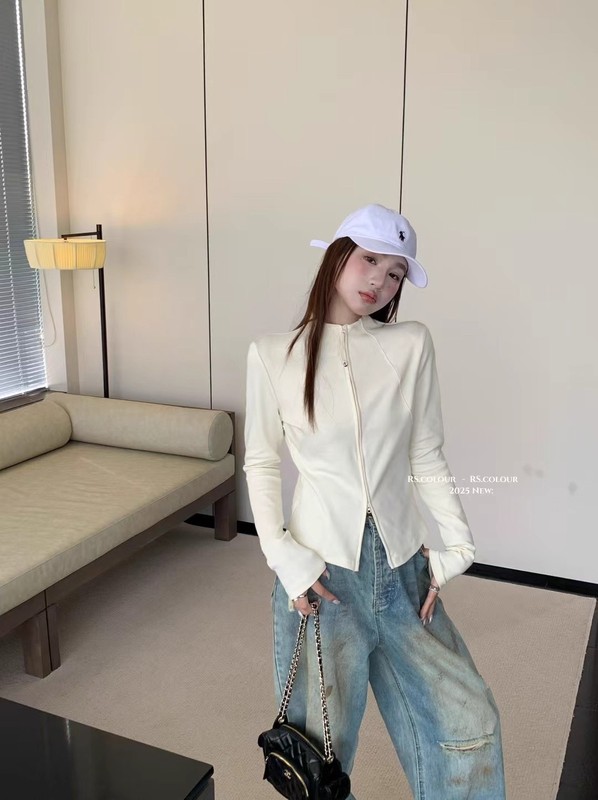 韩版拉链半高领显瘦短外套女2025春夏新款气质百搭修身长袖T恤|undefined