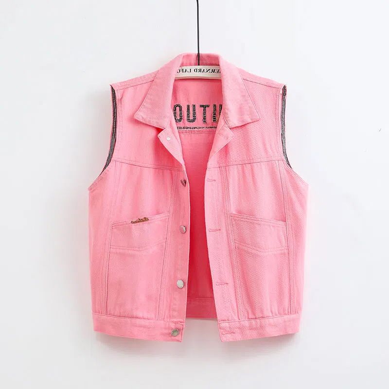Pink Denim Vest Women's Vest Short Spring and Autumn 2025 New Summer Sleeveless Casual Outerwear Slim Waistcoat Vest