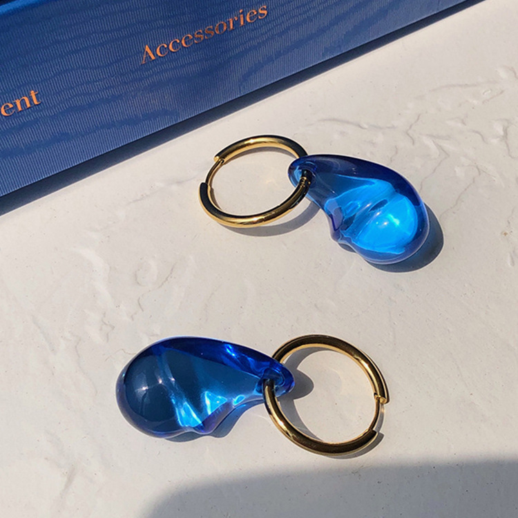 304 Stainless Steel Ear Needle Material 1 Pair Classic Style Commute Geometric Glass Charm Sleeper Hoop Earrings