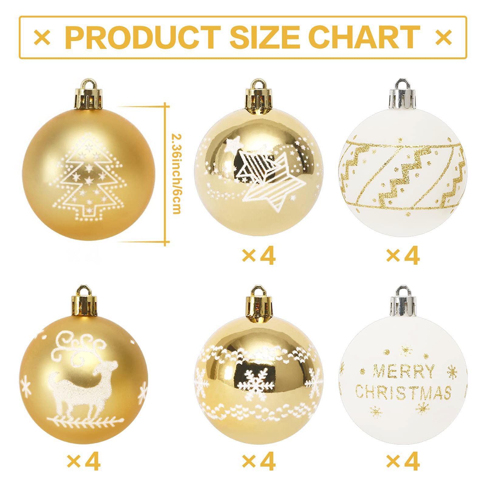 Navidad transfronteriza 6cm 24 cilindros set pintado galvanizado de plástico bola de Navidad árbol de Navidad bola decorativa del centro comercial