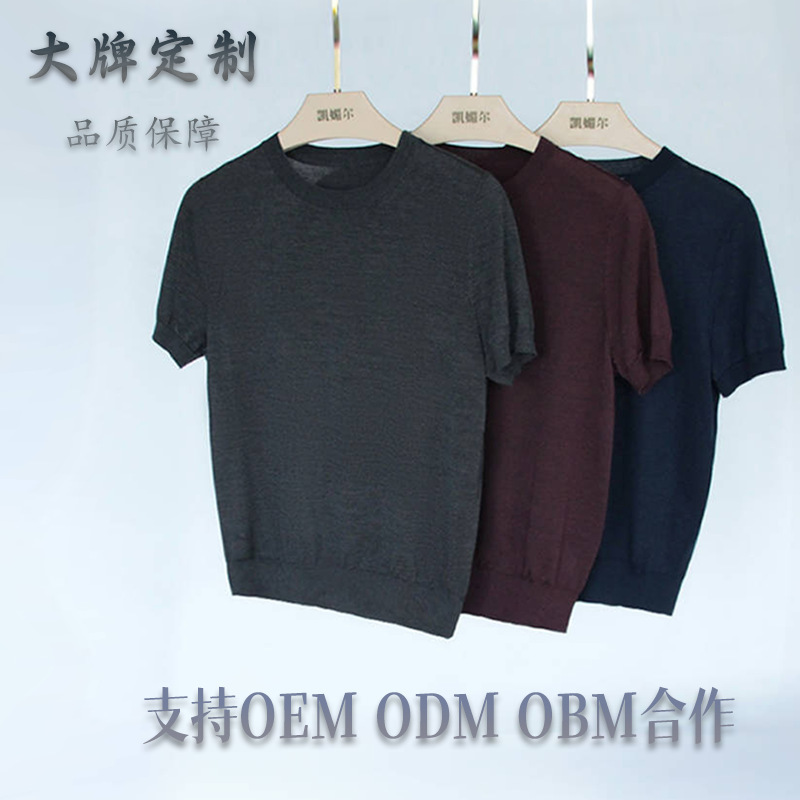 Spring and Autumn Women's Solid Color Thin Customizable Base Shirt, 16-Gauge Anti-Pilling Wool Round Neck Knit Short-Sleeve Loose Fit