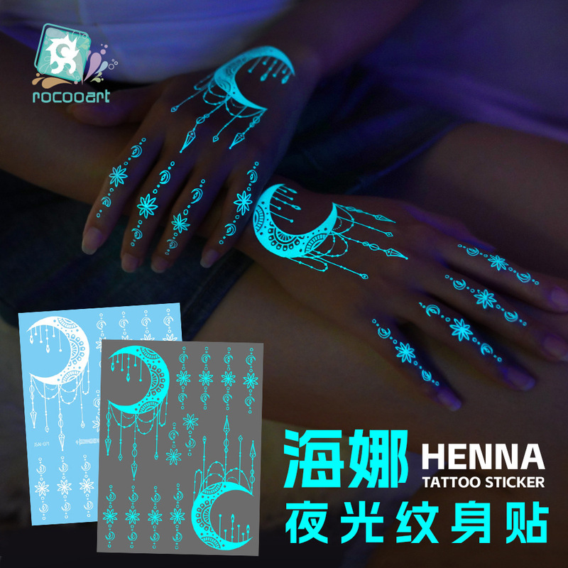 Ricklon New Cross-border Henna Tattoo Sticker White Mandala Sweet Cool Flower Finger Back Luminous Tattoo Sticker Ricklon New Cross-border Henna Tattoo Sticker White Mandala Sweet Cool Flower Finger Back Luminous Tattoo Sticker