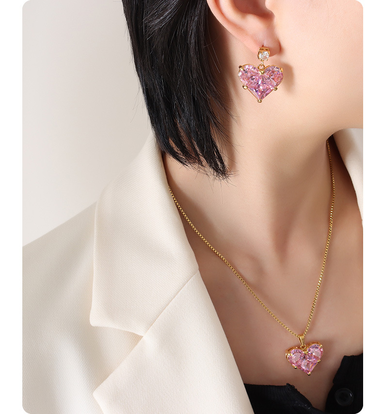 French Style Heart Shape Titanium Steel Pendant Necklace Earrings Zircon Stainless Steel Necklaces