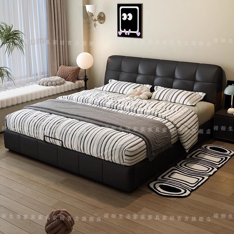 Italian-Style Retro Puff Bed 1.8X2 Top-Layer Bed Internet Celebrity Ins Simple Double Bed 1.5 Tatami Storage