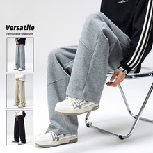 春夏季新款美式重磅灰色卫裤男潮牌拼接解构宽松直筒运动休闲长裤