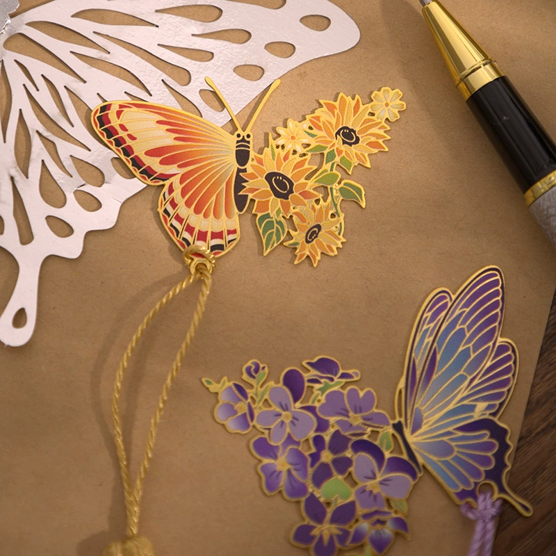 Chinese style literary exquisite tassel butterfly hollow bookmark butterfly love flower metal bookmark series festival gifts