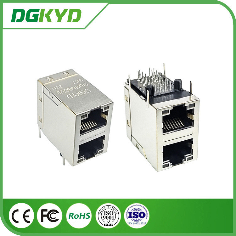 1000Base-T STacked 2 PorTs RJ45 wiTh MagneTic RighT Angle 90 Degree ETherneT GigabiT FilTer PA66