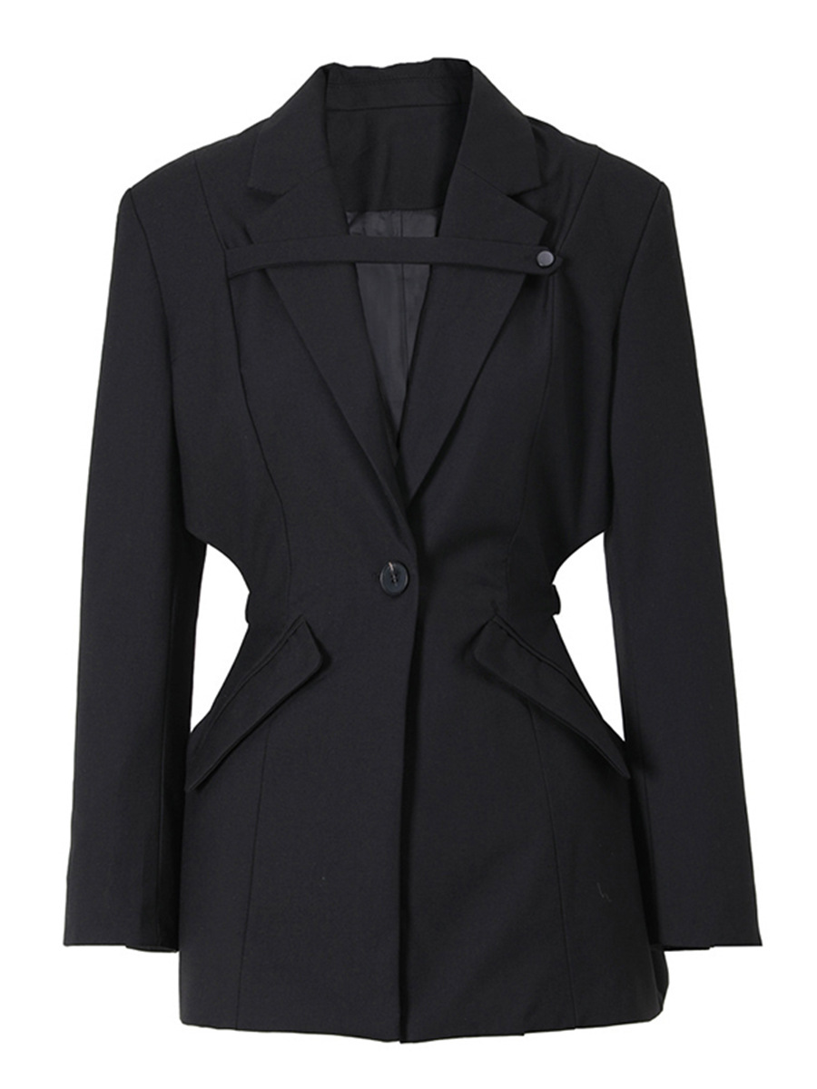 Blazer para Mujer con Un Botón de Poliéster, Manga Larga con Bolsillos