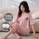 Summer Pure Cotton Short-sleeved Pajamas Women's Capri Pants with Chest Pad Simple Cross-border Japanese Girl's Summer Home Suit
