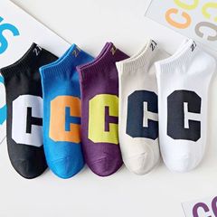 Socks for men and women, summer thin breathable trendy ins black and white letter boat socks low cut shallow mouth boat socks wholesale