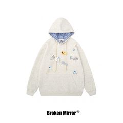 Broken Mirror 25秋季New美式复古格纹拼接宽松连帽套头卫衣