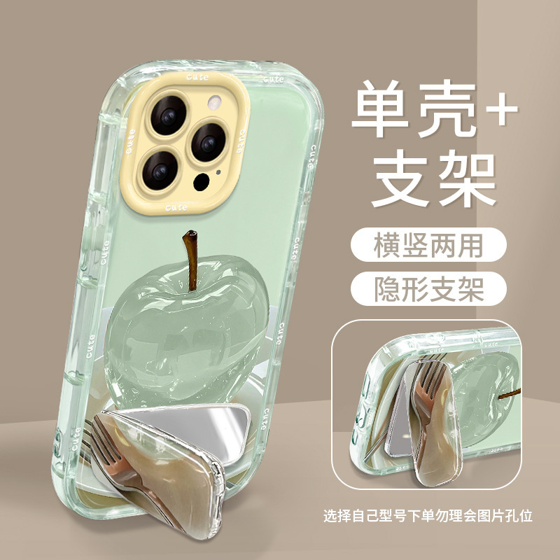クリスタルアップル iphone16e ゼリー電話ケース 15promax ミラーホルダー 13 オールインクルーシブ落下防止 14|undefined