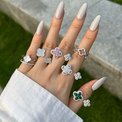 霖琅s925純銀四葉草戒指女鑲嵌鋯石日韓時尚潮流百搭戒指跨境直播