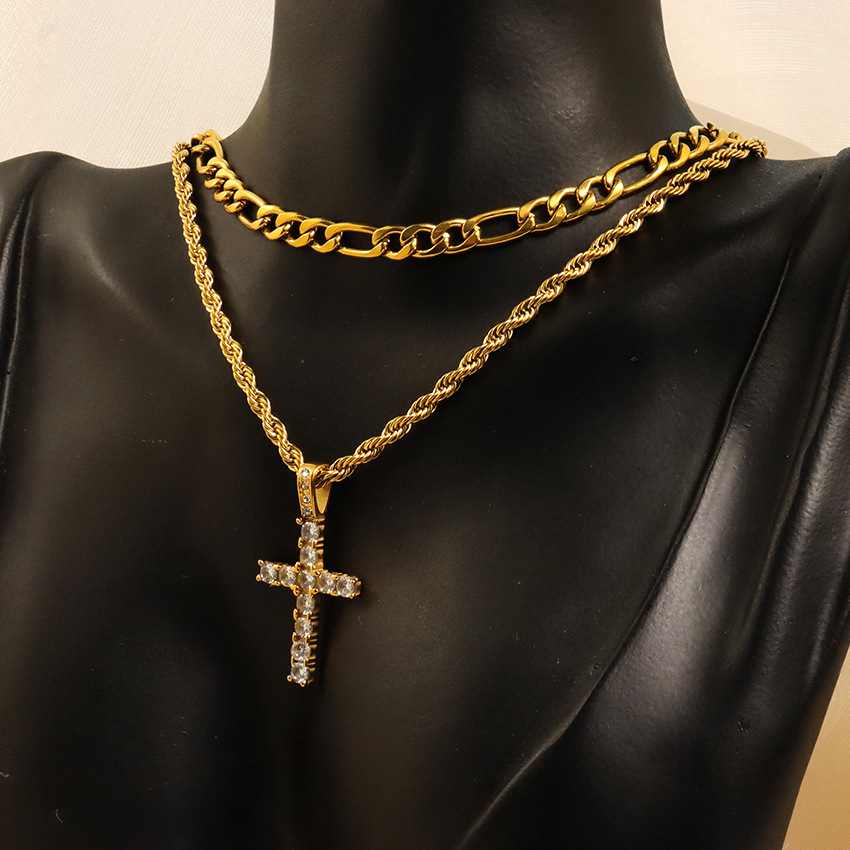 304 Stainless Steel Chain Material 1 Piece Quantity 304 Stainless Steel Simple Style Classic Style Inlay Cross Zircon Pendant Necklace