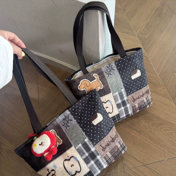 Retro patchwork printed small dog shoulder tote bag B54
