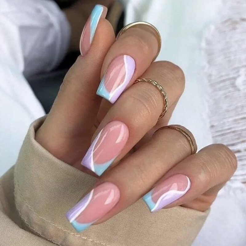 Cross-border wear nail French abstract rotating nail nail piece mid-length fake nail piece finished nail sticker detachable