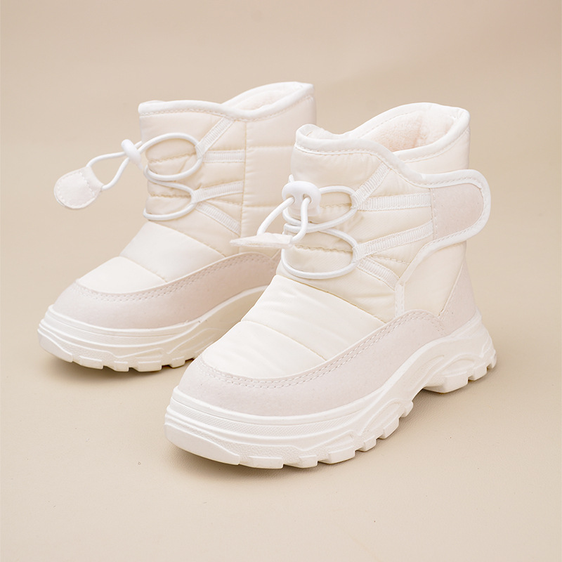 Botas de nieve cálidas para niños de invierno de comercio exterior, zapatos de algodón de suela suave con Velcro ancho de estilo coreano, botas de algodón negras con forro polar para bebé