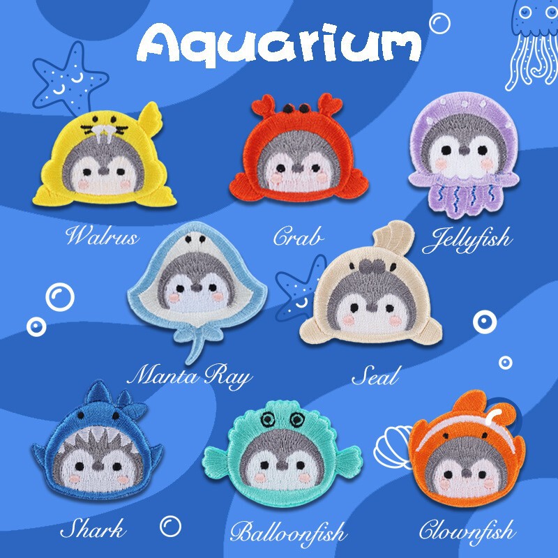 Cute Plush Penguin Aquarium Embroidery Sticker DIY Hat Bag Decorative Pattern Sticker Clothes Self-adhesive Cloth Sticker
