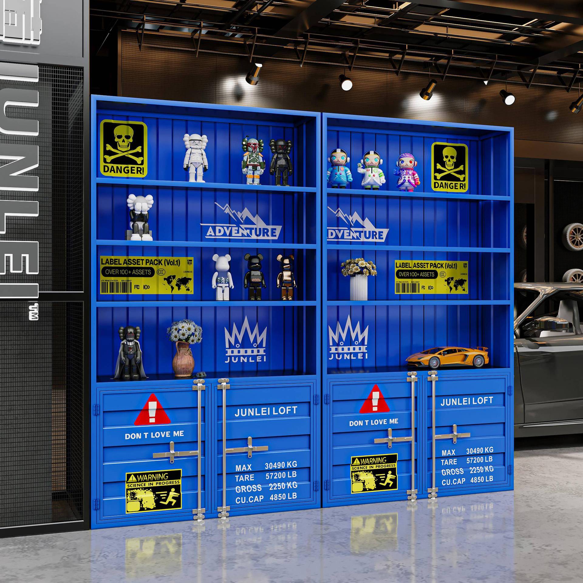 酒柜展示柜手办产品乐高陈列柜工业风集装箱商用展示玻璃柜置物架