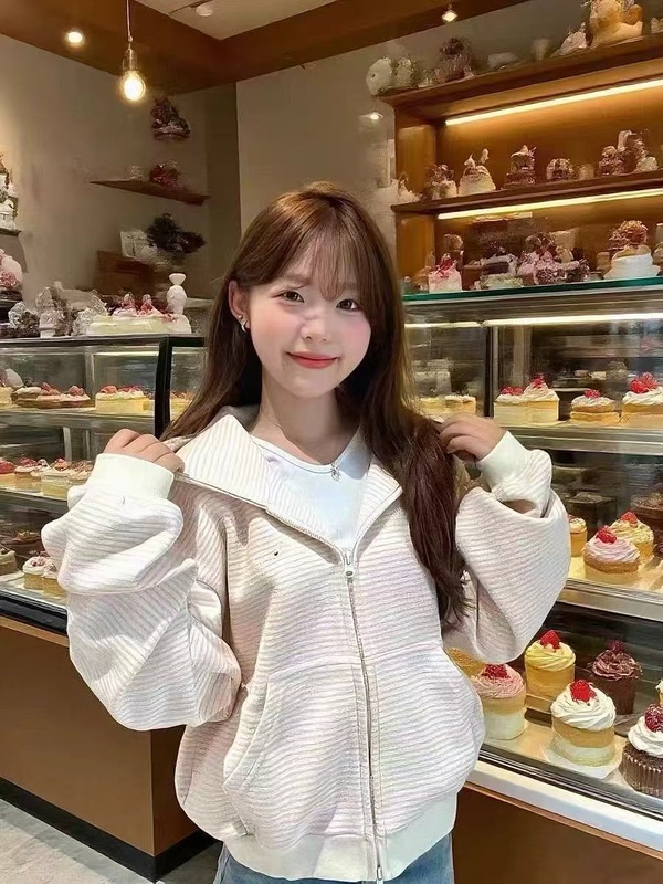 韩系温柔甜美条纹连帽开衫卫衣女春秋简约高级感宽松休闲百搭外套|undefined