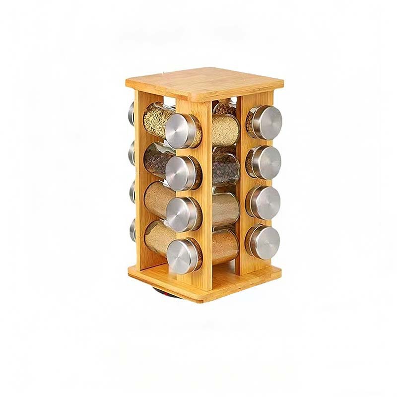Rack de condimento transfronterizo de bambú y madera giratorio multilatas rack de especias de cocina cubierta de acabado botella de condimento almacenamiento rack de almacenamiento