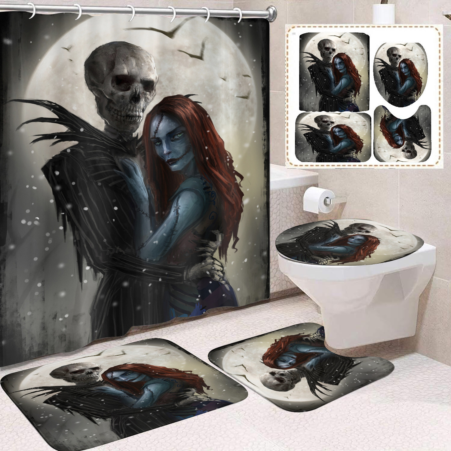 Ventas transfronterizas de Halloween cortina de baño cortina de noche terror impresión digital cortina de baño impermeable cortina de baño mayorista