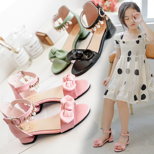 女童高跟凉鞋2023新款韩版软底小女孩露趾公主鞋中大童儿童罗马鞋