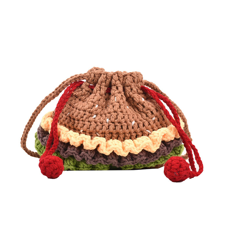 Nuevo terminado lindo hamburguesa cordón bolsa de moda creativa pequeños niños tejidos cubo bolsa de dibujos animados bolsa chica