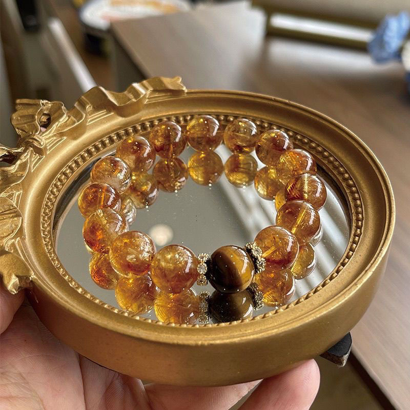 「招财系列」仿天然黄塔晶仿黄水晶暴富金发转运虎眼石手串女情侣