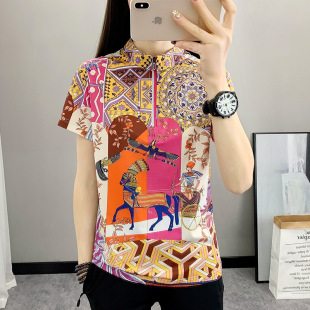 24D315 Stretch Short-sleeved Women's Summer 2025 New Style Elegant Collar Loose Quick-drying T-shirt Top Breathable Thin Running