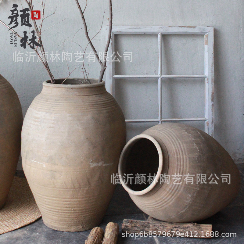 Botella de cerámica decorativa popular gran vasija de tierra gran vasija de cerámica gruesa vasija de cerámica gran vasija de cerámica