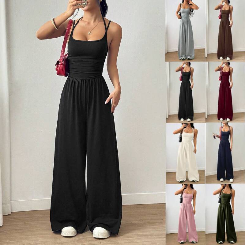 European and American Women's Fashion Cross-Border Summer New Solid Color Strapless Casual Jumpsuit Summer Wide-Leg Loose Fit European and American Women's Fashion Cross-Border Summer New Solid Color Strapless Casual Jumpsuit Summer Wide-Leg Loose Fit