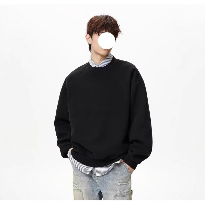 重磅解构卫衣男春秋设计感潮牌美式圆领衣服宽松潮流百搭正肩外套|undefined