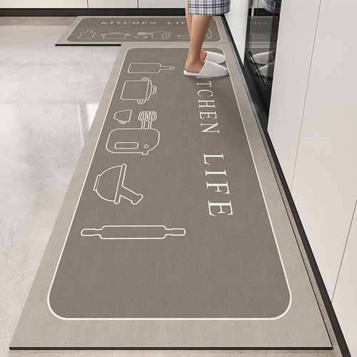 Household Kitchen Mat Oil-Proof Diatomaceous Earth Washable and Wash-Free Carpet Dustproof Waterproof Special Thick Anti-Slip Mat