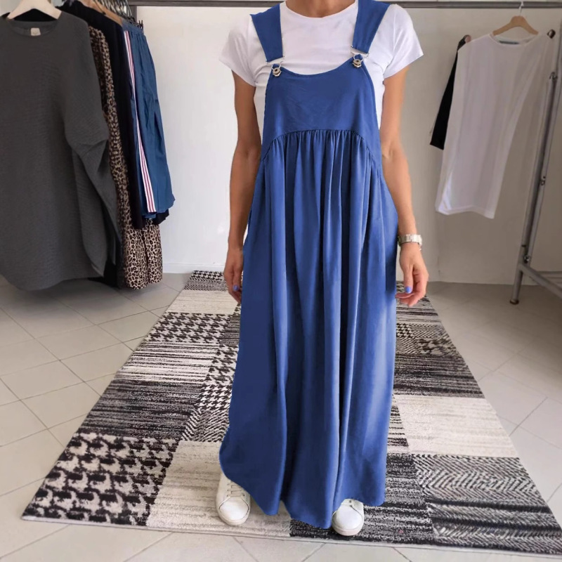 2025 夏の新ヨーロッパとアメリカのクロスボーダー Amazon 独立したステーションホット販売女性のサスペンダーコットンとリネンドレスロングスカート女性|undefined