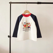 G24春款 韩版童装国内专柜外贸尾单男童红领撞色插肩长袖体恤TTLA