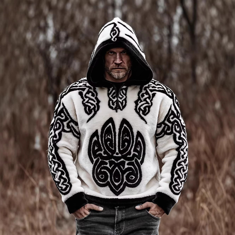 2026 New European and American Printed Pullover Men's Viking Oversized Hooded Sweatshirt for Amazon Cross-Border Sales 2026 New European and American Printed Pullover Men's Viking Oversized Hooded Sweatshirt for Amazon Cross-Border Sales