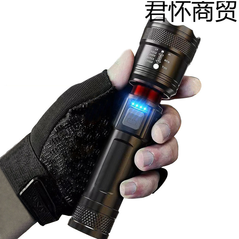 Douyin 越境強力な光懐中電灯電気ディスプレイ充電式長距離伸縮式焦点調整高輝度屋外照明は発送できます|undefined