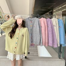 胖mm大码百搭毛衣外套女春季卡通刺绣设计感甜美风开衫上衣