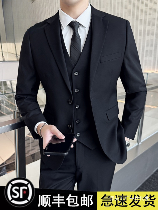 Romon men's suit set, Korean-style slim-fit jacket, groom's wedding dress, business professional formal wear, men's blazer