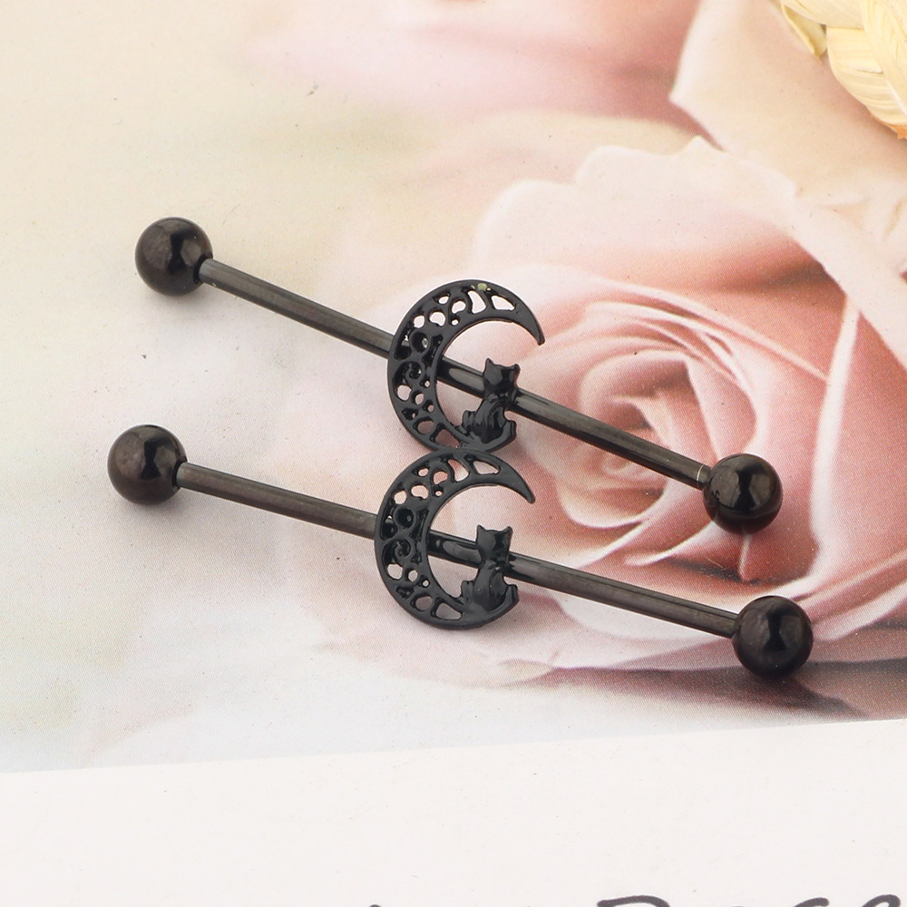 Black Cat Industrial Barbell Cross Bar Piercing Ear Jewelry - Cartilage Stud Earrings detail image 7