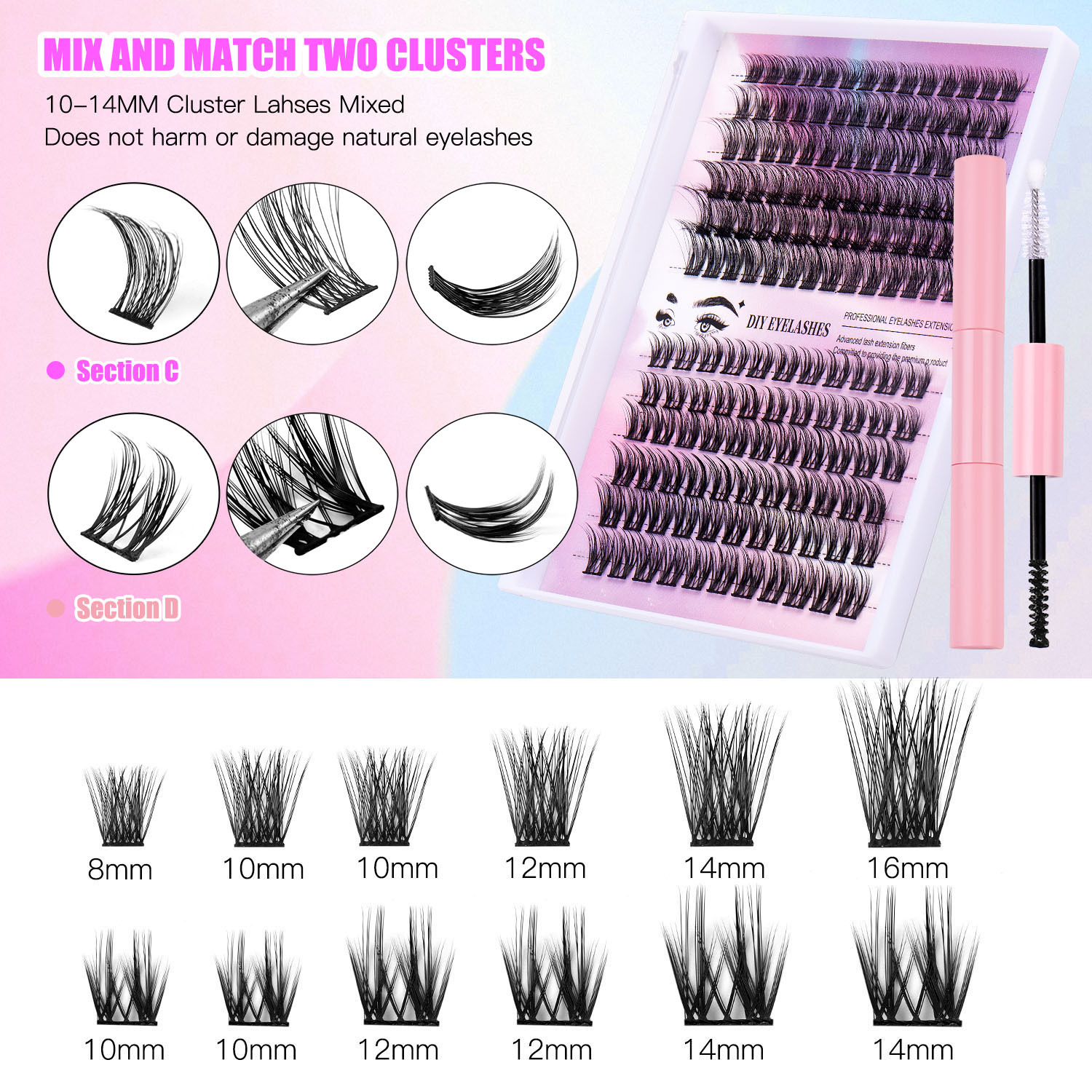 European and American cross border 150 clusters of D curve DIY eyelashes natural and dense segmented single cluster grafted false eyelashes wholesale_voghion.com