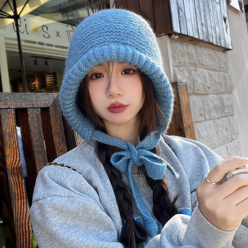 バッグと帽子のセット、女性用ヘップバーン風、ゆったりとした紐付きパイル帽子、甘い2025秋冬新作、暖かくて万能なウール帽子|undefined