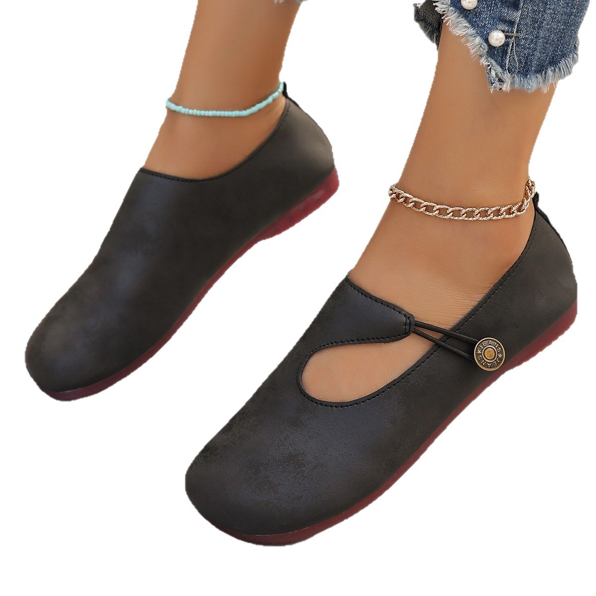 Women's Plus Size Comfortable Slip On Shoes Hollowed Out Soft Soled Flat Retro Loafers Autumn New Style Size 43_vogvips.com