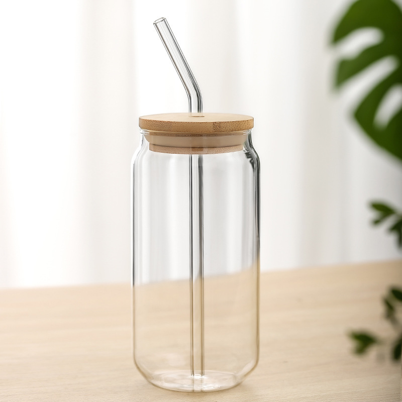 Suministro transfronterizo de vasos para refrescos, vasos de vidrio de borosilicato alto con pajita, vasos para bebidas, jugos, leche, té, vasos transparentes estilo ins para bebidas frías.