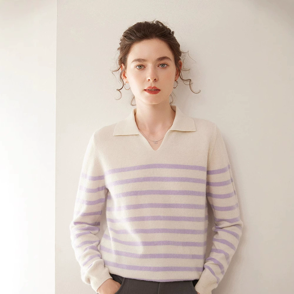 Демисезонный трикотажный кашемир, модный дизайн, длинный рукав, воротник поло