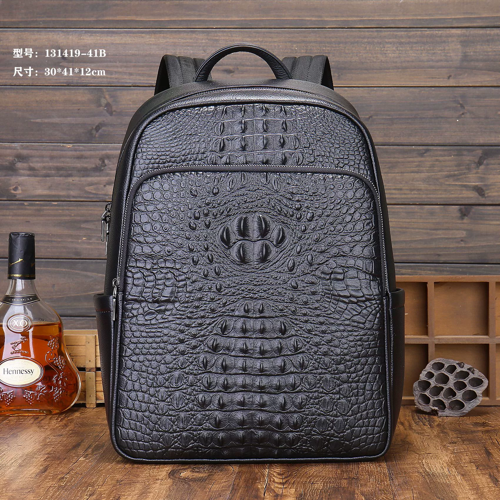 (Cross-border trading), leather backpack, laptop, crocodile print, genuine leather, cowhide