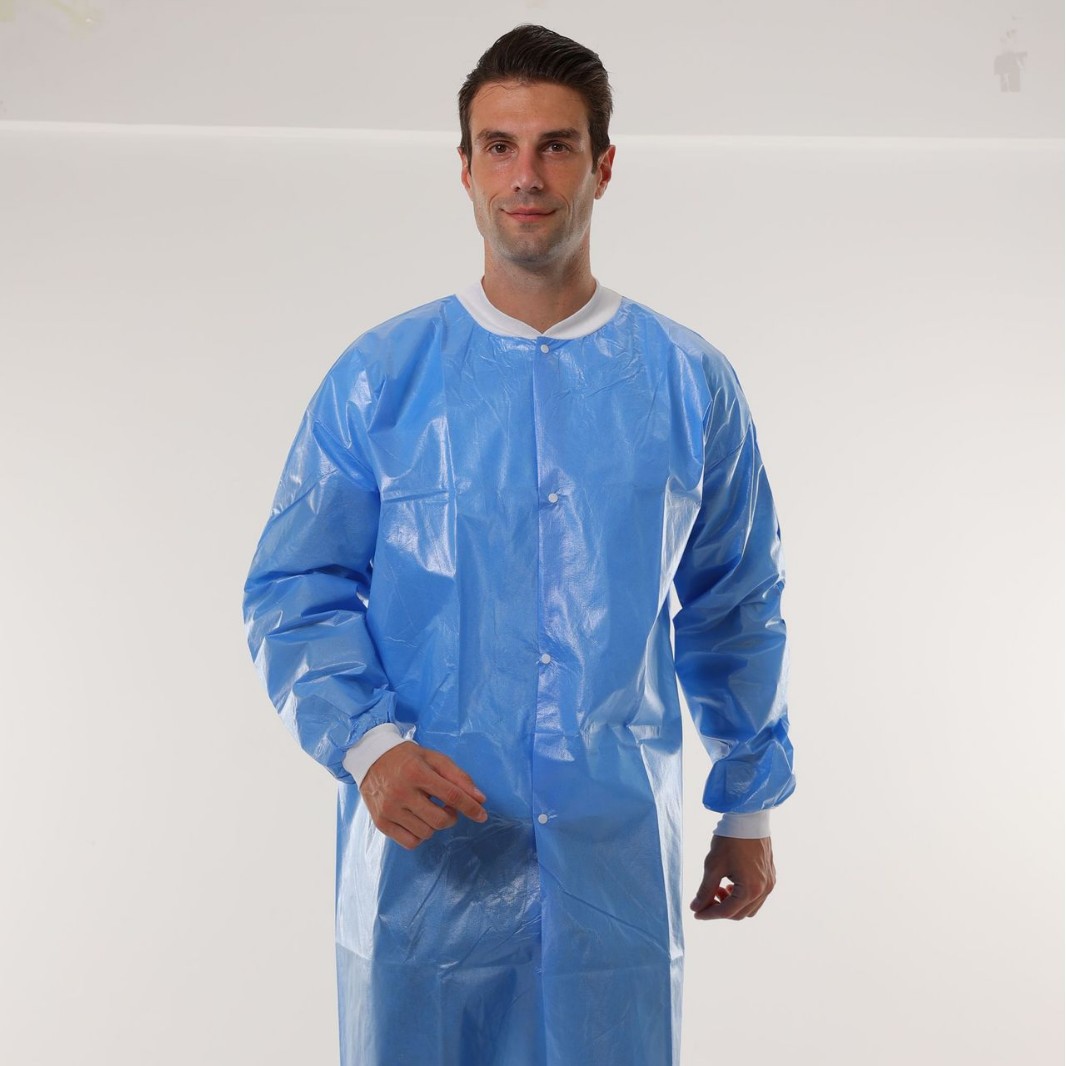 SMS45克加厚一次性防水防尘工作服实验服蓝色覆膜连体服