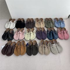 女性用ニッチ本革厚底ビルケンシュトックシューズ、夏の新しい包頭ハーフスリッパ、スリッポンスリッポン、ビルケンシュトックシューズ